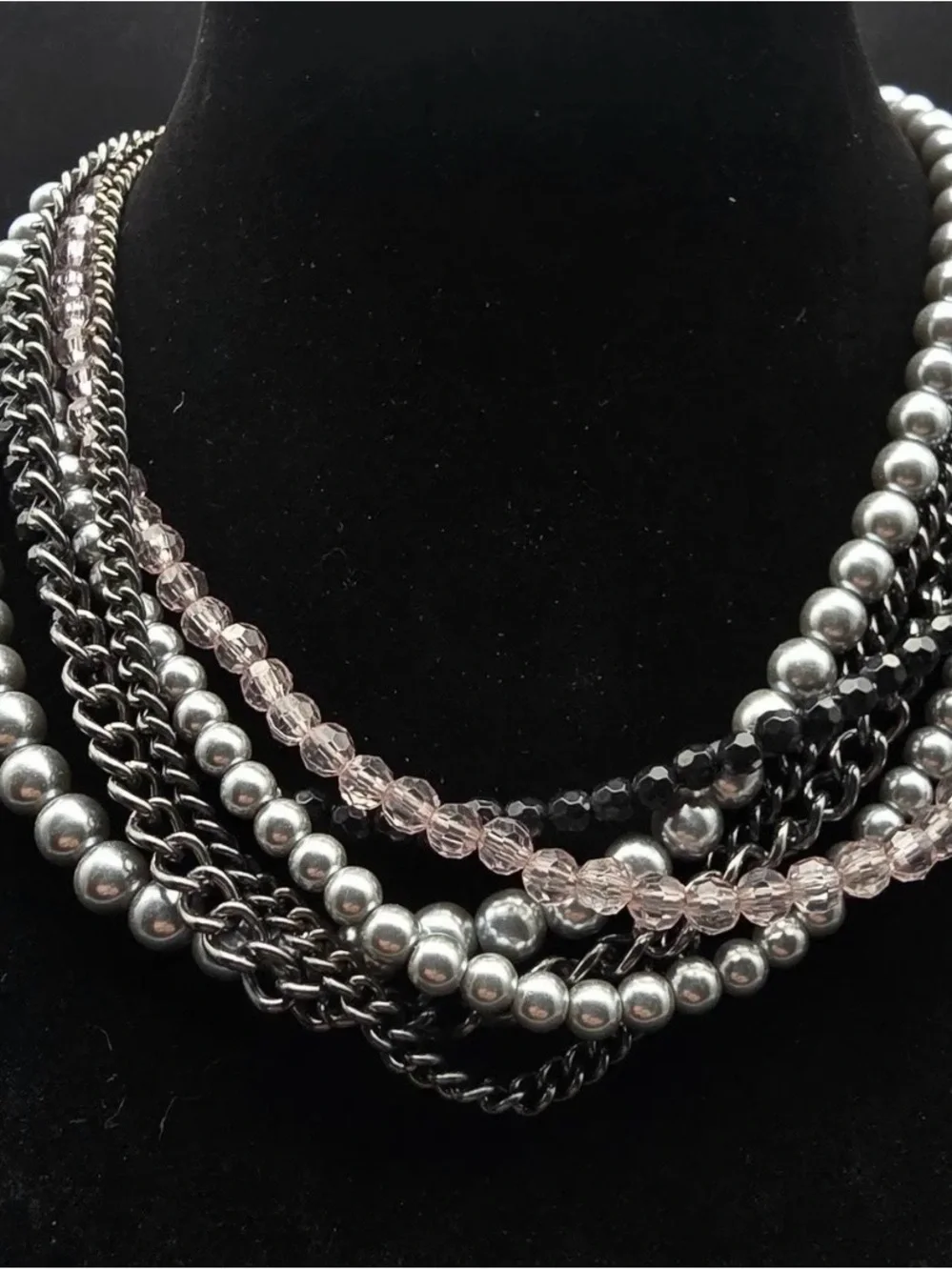 Premier Designs Multi-Strand Silver/Black & Pearl Necklace & Bracelet Set